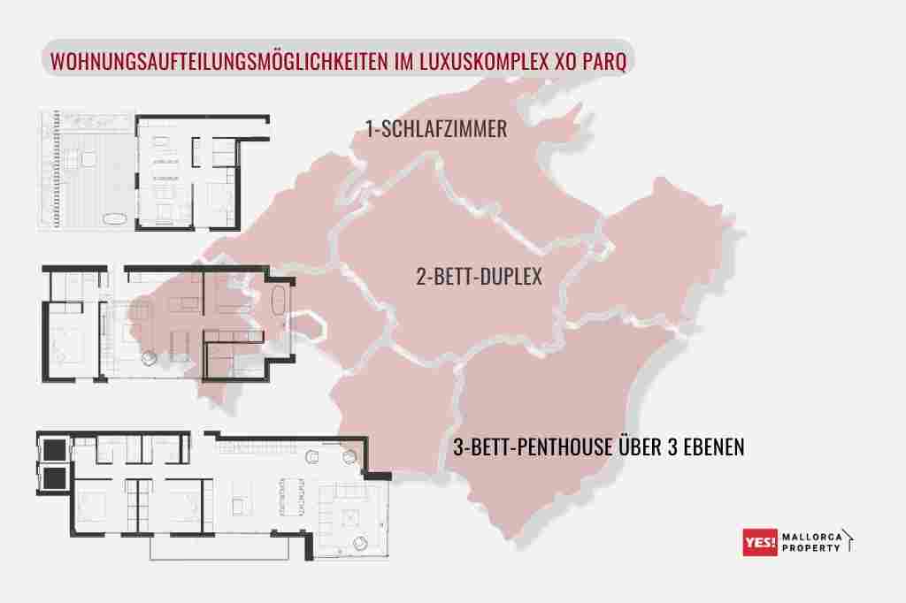Wohnungsaufteilungsmöglichkeiten im Luxuskomplex XO PARQ