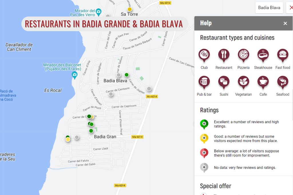 Restaurants in Badia Grande & Badia Blava