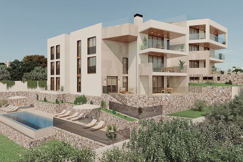 Neue Wohnung mit Garten im Bau in einer modernen Residenz in Cala Mayor